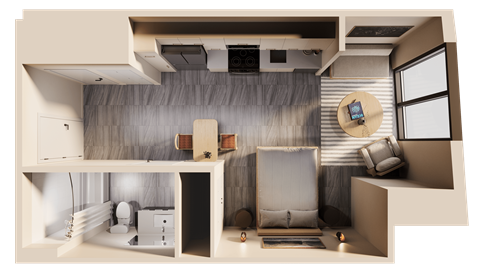 Floor plan for studio, 1 bath, 416 sqft